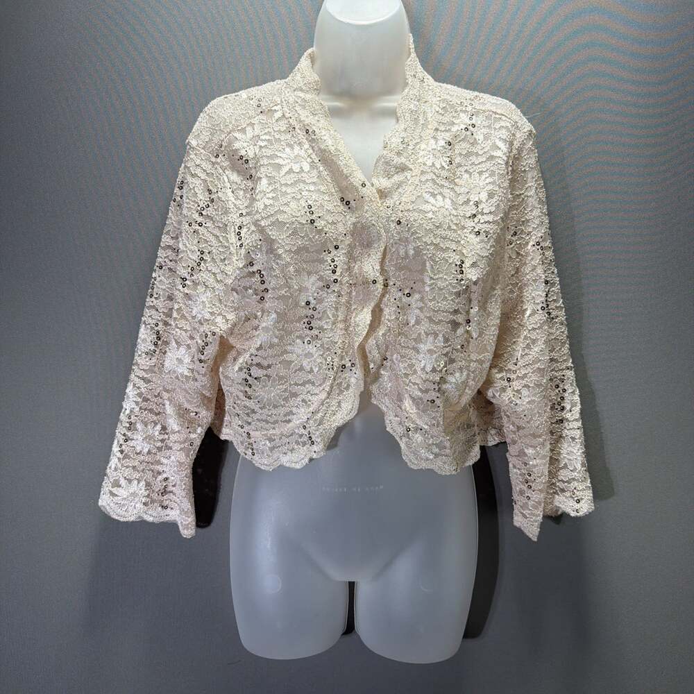 Womens Open-front Scalloped Edge Sequined Lace Bolero Jacket Shrug SZ: 22W
